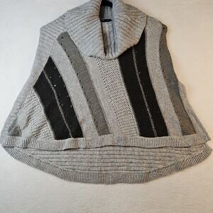 Talbots Cowl Neck Poncho Cape Sweater Wool Blend Cable Knit Colorblock Size L/XL